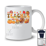 Personalized Custom Name Teacher; Lovely Thanksgiving Leopard Plaid Pumpkin Turkey T-Shirt