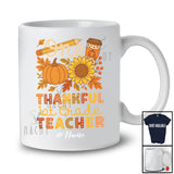 Personalized Custom Name Thankful 1st Grade Teacher; Amazing Thanksgiving Pumpkin Sunflowers T-Shirt