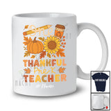 Personalized Custom Name Thankful Pre-K Teacher; Amazing Thanksgiving Pumpkin Sunflowers T-Shirt