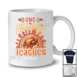 Personalized Custom Name Thankful Teacher; Lovely Thanksgiving Fall Leaf Rainbow Turkey T-Shirt