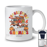 Personalized Custom Name Thanksgiving With My Gnomies; Lovely Three Gnomes With Firetruck T-Shirt