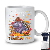 Personalized Custom Name Thanksgiving; Adorable Hippo Plaid Turkey Pumpkin; Wild Animal T-Shirt