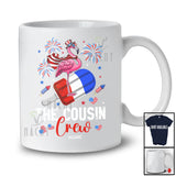 Personalized Custom Name The Cousin Crew; Lovely 4th of July Flamingo Riding Ice Cream; Patriotic T-Shirt