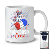 Personalized Custom Name The Cousin Crew; Lovely 4th of July Unicorn Riding Ice Cream; Patriotic T-Shirt