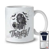 Personalized Custom Name Thirsty; Sarcastic Halloween Skeleton Women Drinking Beer; Drunker T-Shirt
