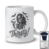 Personalized Custom Name Thirsty; Sarcastic Halloween Skeleton Women Drinking Cocktail; Drunker T-Shirt