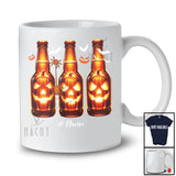 Personalized Custom Name Three Beer Pumpkin Face; Horror Halloween Drinking Drunker T-Shirt