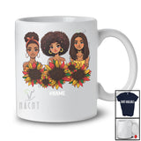 Personalized Custom Name Three Black Afro Women; Lovely Black History Month Sunflower; African T-Shirt