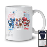 Personalized Custom Name Three Blue Red White Chihuahua, Adorable 4th Of July USA Flag Patriotic T-Shirt