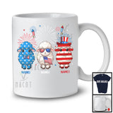 Personalized Custom Name Three Blue Red White Sheep, Adorable 4th Of July USA Flag Patriotic T-Shirt
