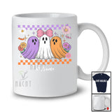 Personalized Custom Name Three Colorful Boo Ghost; Lovely Halloween Groovy Bow Tie; Flowers T-Shirt