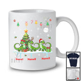 Personalized Custom Name Three Elf Santa Lizard Snowing; Joyful Christmas Tree Animal T-Shirt