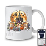 Personalized Custom Name Three Mummy Witch Zombie Corgi; Scary Halloween Moon Family T-Shirt