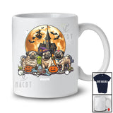 Personalized Custom Name Three Mummy Witch Zombie Pug; Scary Halloween Moon Family T-Shirt
