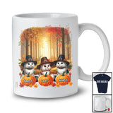 Personalized Custom Name Three Pilgrim Cat Fall Landscape; Lovely Thanksgiving Fall Pumpkin Cat Owner T-Shirt