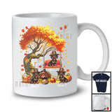Personalized Custom Name Three Pilgrim Dachshunds, Happy Thanksgiving Fall Tree, Family T-Shirt