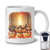 Personalized Custom Name Three Pilgrim Dog Fall Landscape; Lovely Thanksgiving Fall Pumpkin Dog Owner T-Shirt