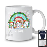 Personalized Custom Name Three Santa ELF Teeth; Joyful Christmas Dentist Dental Plaid Rainbow T-Shirt