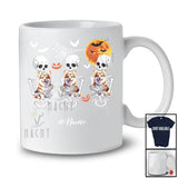 Personalized Custom Name Three Skeletons Hug Corgi; Lovely Halloween Moon Family T-Shirt