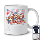 Personalized Custom Name Three Sloths Holding USA; Joyful 4th Of July American Flag Patriotic T-Shirt