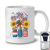 Personalized Custom Name Three Sunflowers In Bottle; Lovely 4th of July Gardener Farmer Patriotic T-Shirt