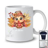 Personalized Custom Name Turkey Face Boy; Adorable Thanksgiving Fall Leaves Sunflowers T-Shirt