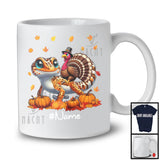 Personalized Custom Name Turkey Riding Gecko, Lovely Thanksgiving Pumpkins, Gecko Lover T-Shirt