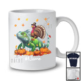 Personalized Custom Name Turkey Riding Iguana, Lovely Thanksgiving Pumpkins, Iguana Lover T-Shirt