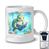 Personalized Custom Name Turtle Reading Book; Lovely Teacher Librarian Book Nerd; Sea Animal T-Shirt