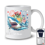 Personalized Custom Name Turtle Riding Shark Drinking Eat Pizza; Lovely 4th Of July Patriotic T-Shirt