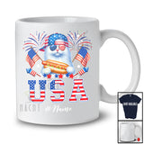 Personalized Custom Name USA; Amusing 4th Of July Cat with Hotdog US Flag; Patriotic T-Shirt