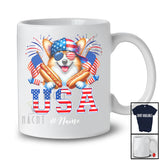 Personalized Custom Name USA; Amusing 4th Of July Corgi with Hotdog US Flag; Patriotic T-Shirt