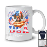 Personalized Custom Name USA; Amusing 4th Of July Dachshund with Hotdog US Flag; Patriotic T-Shirt