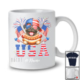 Personalized Custom Name USA; Amusing 4th Of July Pug with Hotdog US Flag; Patriotic T-Shirt