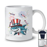 Personalized Custom Name Uncle Sam Shark; Amazing 4th Of July US Flag Shark Fireworks; Patriotic T-Shirt