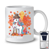 Personalized Custom Name Unicorn Pilgrim With Fall Tree; Humorous Thanksgiving Family T-Shirt