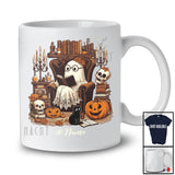 Personalized Custom Name Vintage Ghost Reading Books; Lovely Halloween Librarian Teacher T-Shirt