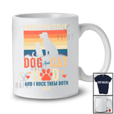 Personalized Custom Name Vintage Retro Two Titles Dog And Cat Dad; Lovely Father's Day Family T-Shirt