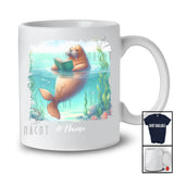 Personalized Custom Name Walrus Reading Book; Lovely Teacher Librarian Book Nerd; Sea Animal T-Shirt