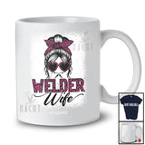 Personalized Custom Name Welder Wife; Joyful Mother's Day Leopard Messy Bun Welder T-Shirt