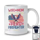 Personalized Custom Name Wife Mom Protector Hero Firefighter; Proud Mother's Day US Flag T-Shirt