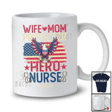 Personalized Custom Name Wife Mom Protector Hero Nurse; Proud Mother's Day US Flag T-Shirt