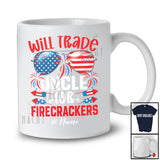 Personalized Custom Name Will Trade Uncle For Firecrackers; Proud 4th Of July Sunglasses; Family T-Shirt