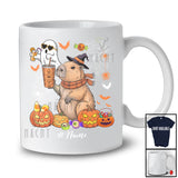 Personalized Custom Name Witch Capybara Boo Drinking Coffee; Joyful Halloween Capybara Animal T-Shirt