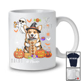 Personalized Custom Name Witch Corgi Drink Coffee; Horror Halloween Boo Ghost Pumpkin T-Shirt