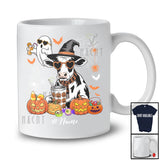 Personalized Custom Name Witch Cow Boo Drinking Coffee; Joyful Halloween Cow Farm Farmer T-Shirt