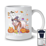 Personalized Custom Name Witch Pig Boo Drinking Coffee; Joyful Halloween Pig Farm Farmer T-Shirt
