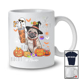 Personalized Custom Name Witch Pug Drink Coffee; Horror Halloween Boo Ghost Pumpkin T-Shirt