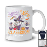 Personalized Custom Name Witch Way To The Classroom; Horror Halloween Three Bunny Teacher T-Shirt