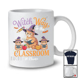 Personalized Custom Name Witch Way To The Classroom; Horror Halloween Three Cat Teacher T-Shirt